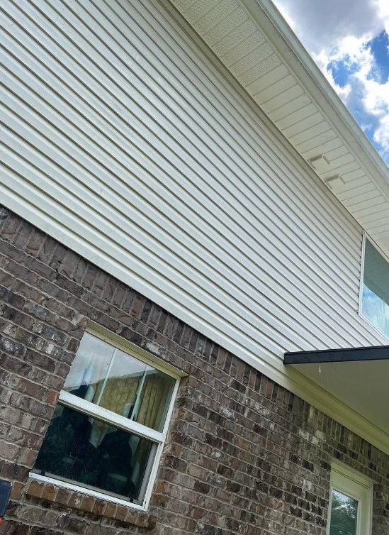 Close view of clean siding after soft wash
